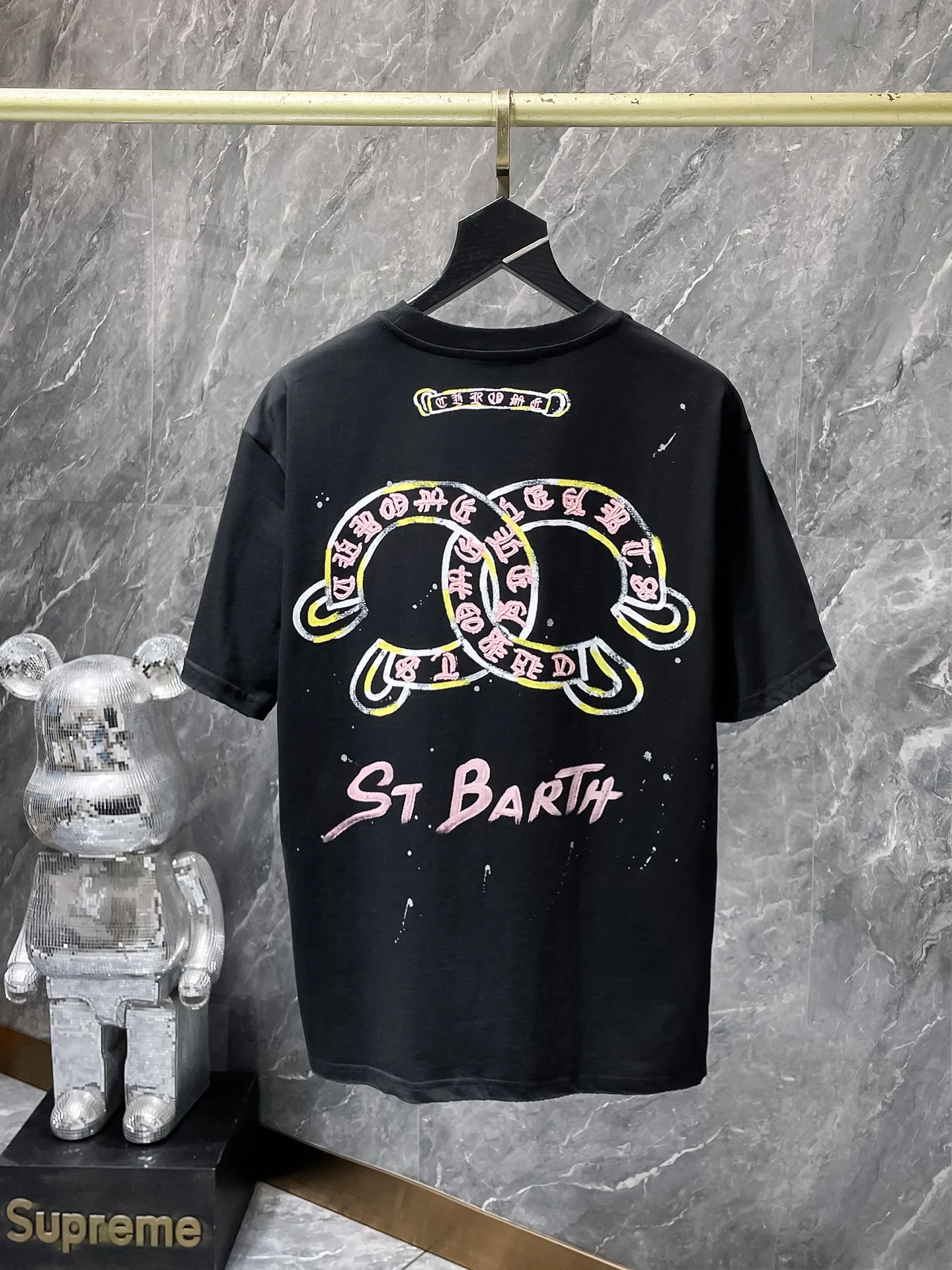 P150   夏季上新 Chrome Hearts 25ss 高定版！ ! High-weight, environmentally friendly and high-quality top-quality fabric 280g Crow Sanskrit hand-painted scratched foam short-sleeves. Counter synchronization. 1:1 replica version. Recommended color: black white. Size: S, M, L, XL